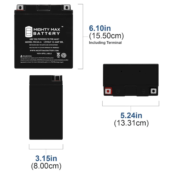 YB12A-A 12V 12AH Replacement Battery Compatible With BM-UT12C - 2PK